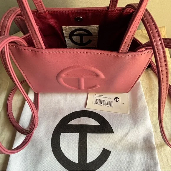Telfar Small Shopping Bag Corned Beef Pink Mini Tote Crossbody Vegan Leather - Picture 5 of 6